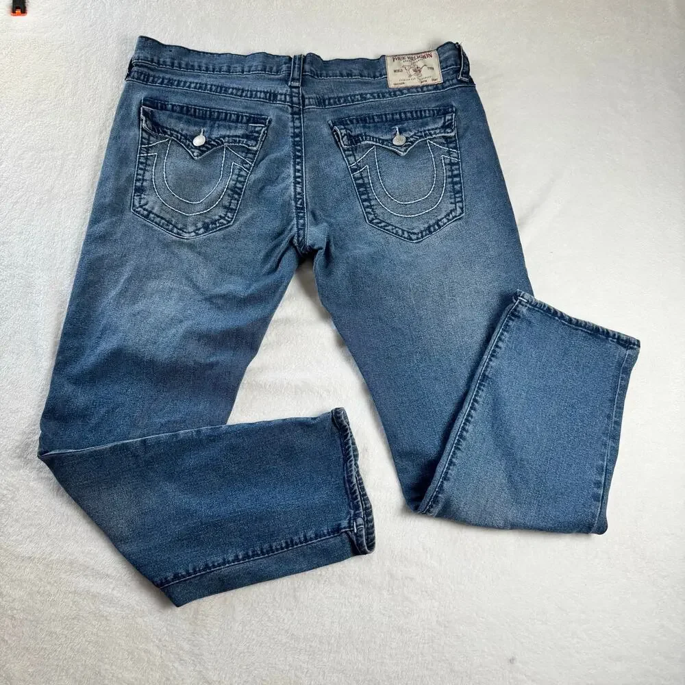 True Religion Geno Relaxed Slim Flap Pocket Jeans Men’s 40 Blue Stretch Denim